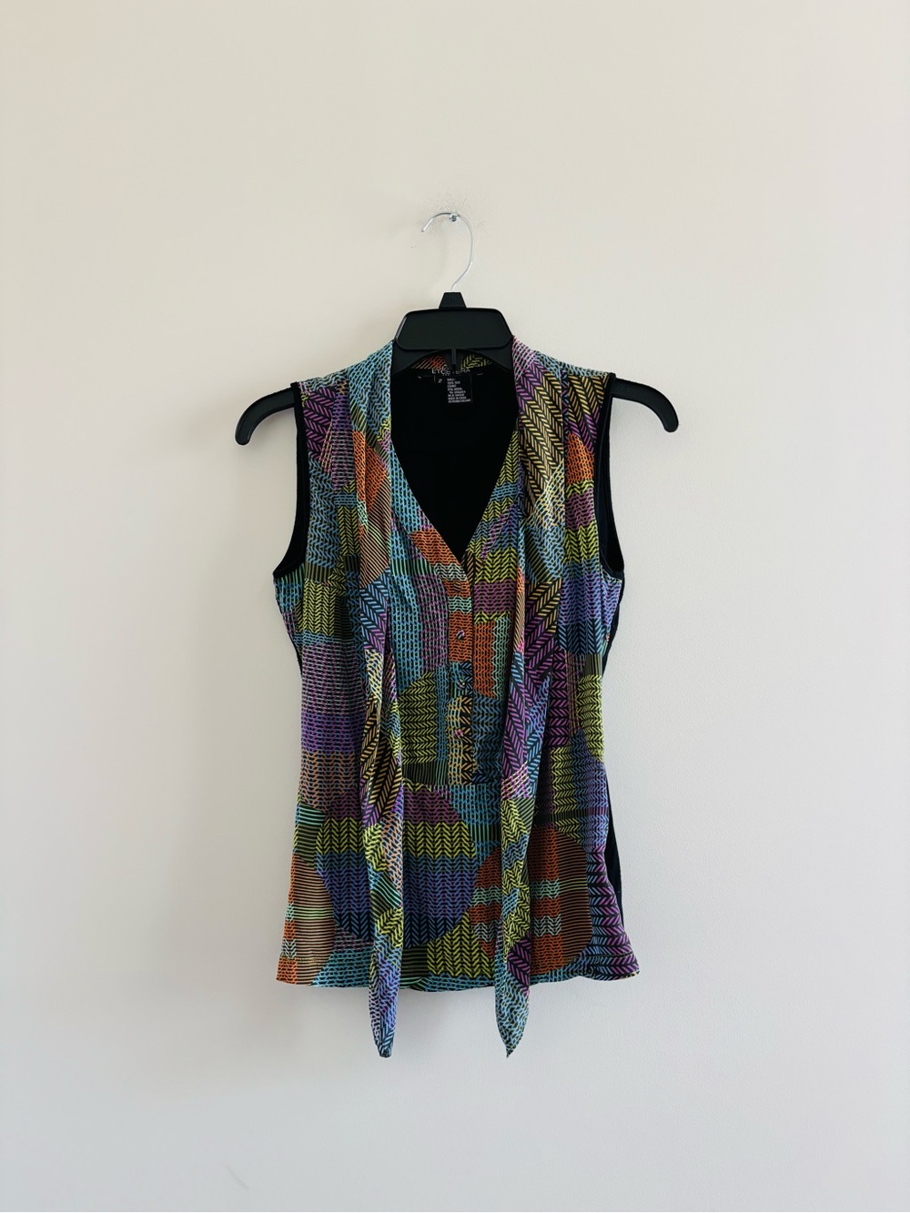 Etcetera Blouse Silk Modal Geometric Sleeveless Colorful Tie Womens 2 Art Boho